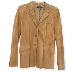 DKNY Genuine Suede Camel Blazer Women’s Size 10 Timeless Leather Jacket